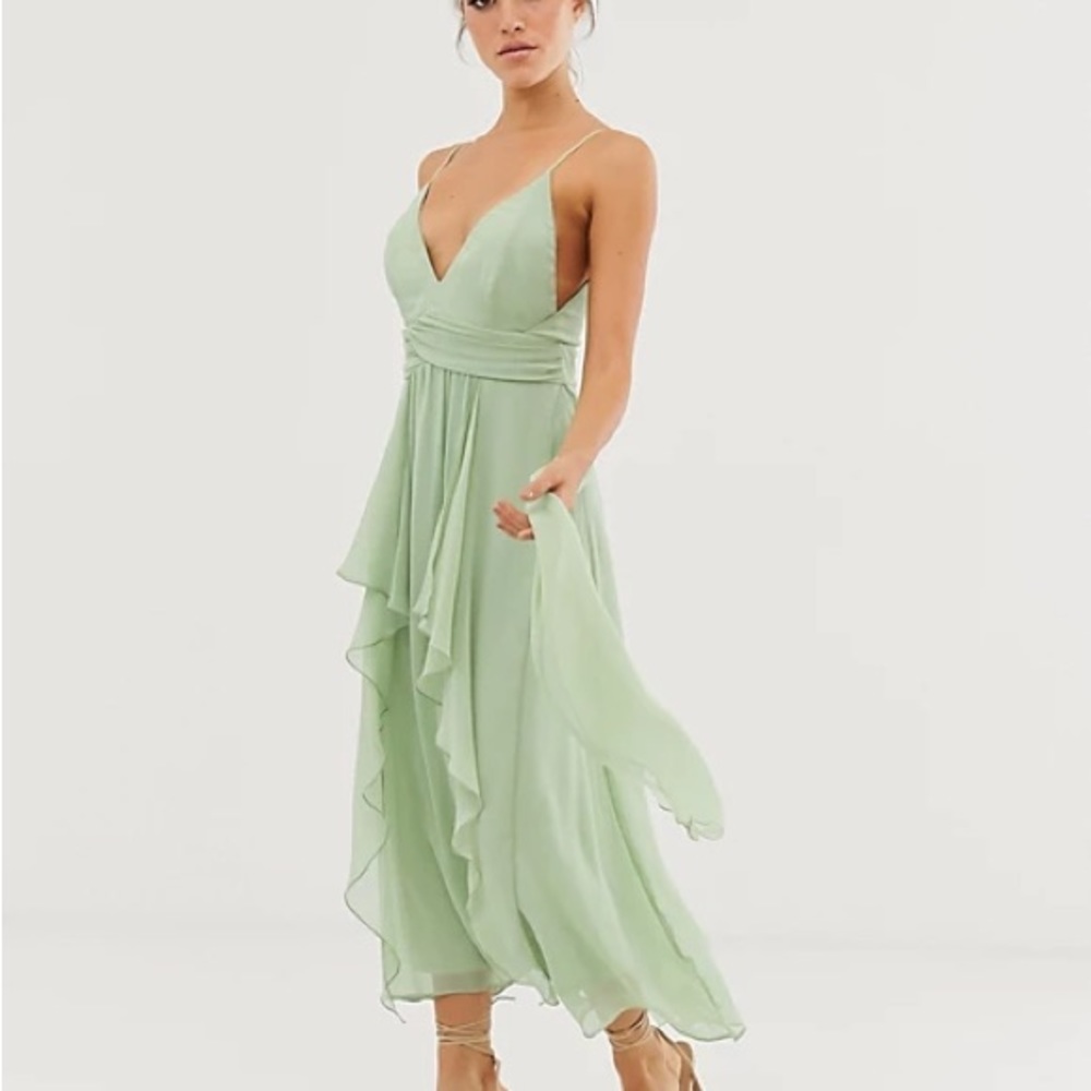 ASOS DESIGN cami midi dress with soft layered skirt and ruched bodice